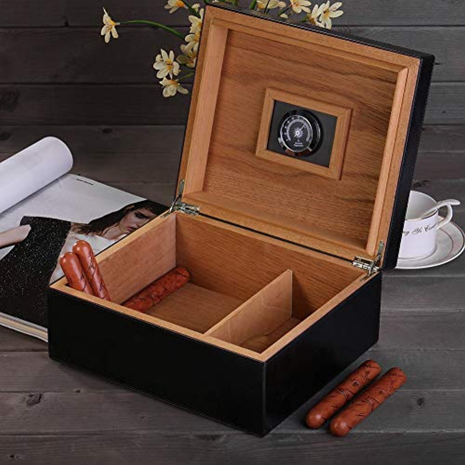 A black cigar humidor